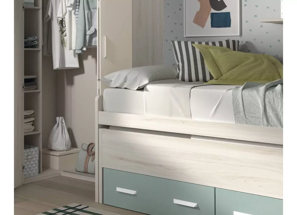 Cama escondida compacta e 2 gavetas Corban Maxi Cama escondida compacta e 2 gavetas Corban Maxi
