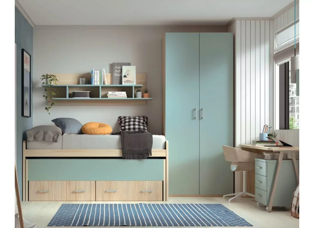 Compacto com cama, ninho e 2 caixotes Compacto com cama, ninho e 2 caixotes