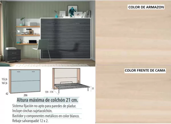 Cama dobrável horizontal 135 ou 150 x 190 Corban PLUS