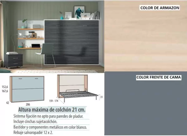 Cama abatible horizontal de 135 ó 150 x 190 corban PLUS