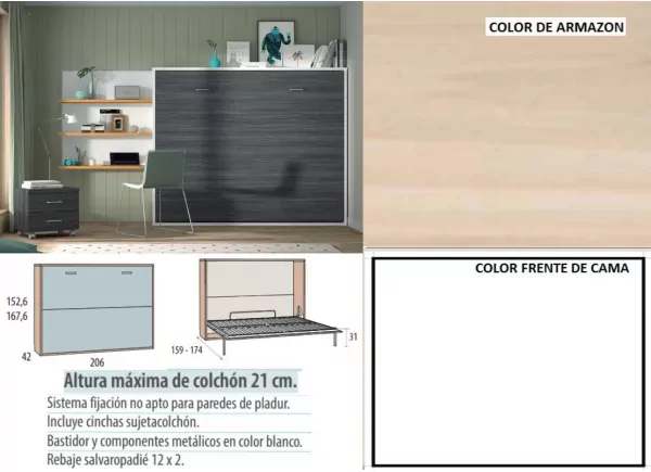 Cama dobrável horizontal 135 ou 150 x 190 Corban PLUS