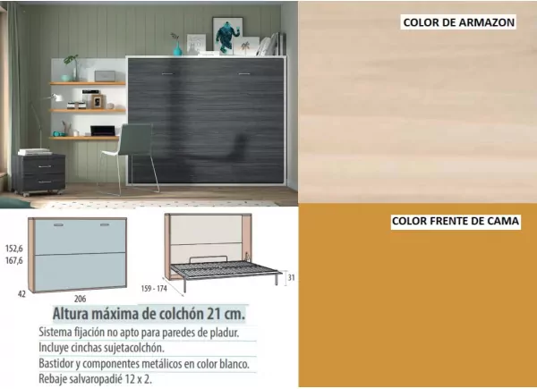 Cama dobrável horizontal 135 ou 150 x 190 Corban PLUS
