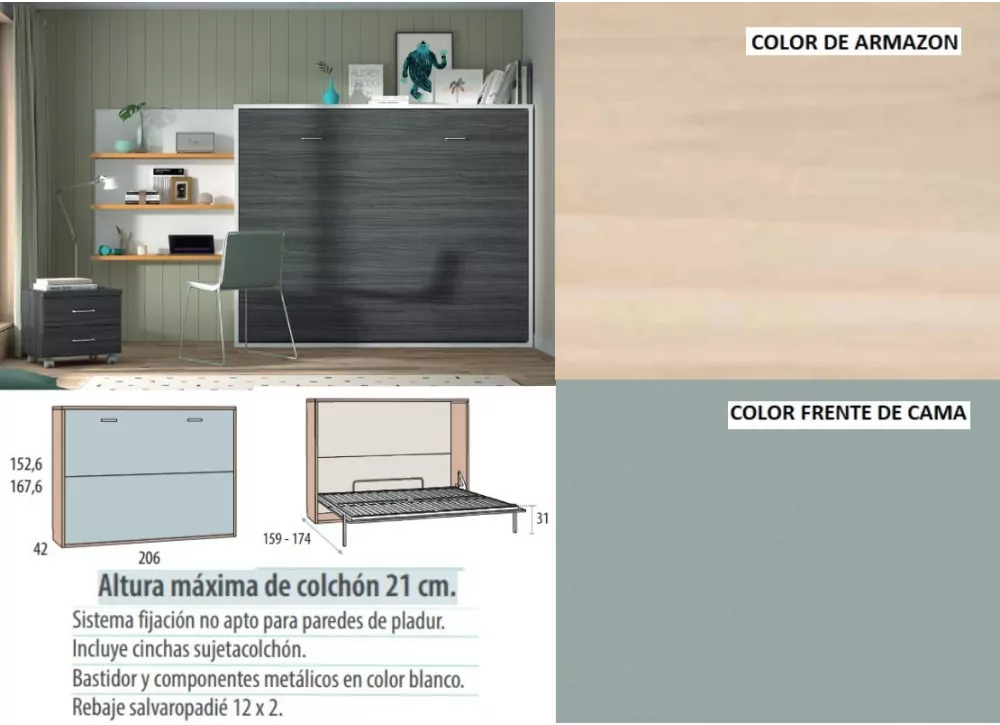 Cama dobrável horizontal 135 ou 150 x 190 Corban PLUS