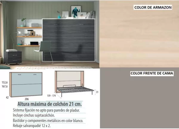 Cama abatible horizontal de 135 ó 150 x 190 corban PLUS