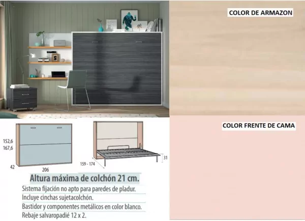 Cama abatible horizontal de 135 ó 150 x 190 corban PLUS