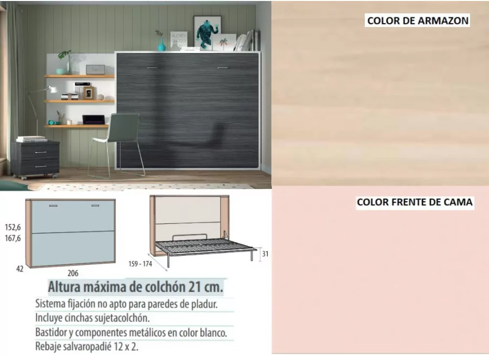 Cama abatible horizontal de 135 ó 150 x 190 corban PLUS
