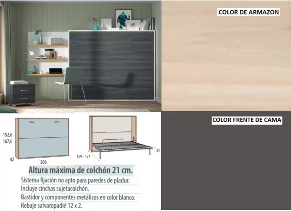 Cama dobrável horizontal 135 ou 150 x 190 Corban PLUS