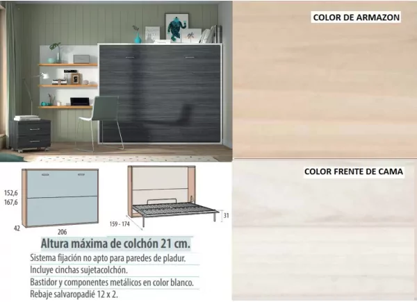 Cama dobrável horizontal 135 ou 150 x 190 Corban PLUS Cama dobrável horizontal 135 ou 150 x 190 Corban PLUS