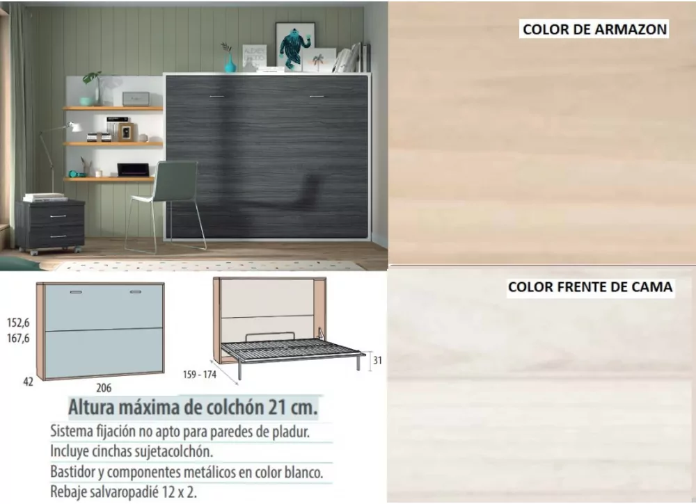 Cama dobrável horizontal 135 ou 150 x 190 Corban PLUS Cama dobrável horizontal 135 ou 150 x 190 Corban PLUS