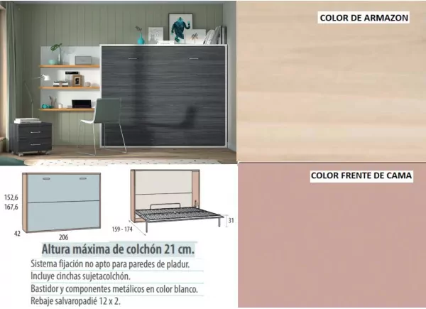 Cama dobrável horizontal 135 ou 150 x 190 Corban PLUS