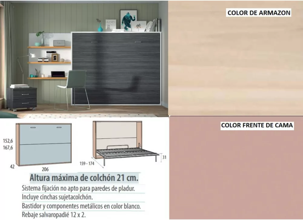 Cama dobrável horizontal 135 ou 150 x 190 Corban PLUS