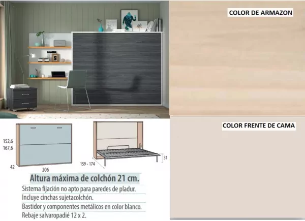 Cama dobrável horizontal 135 ou 150 x 190 Corban PLUS