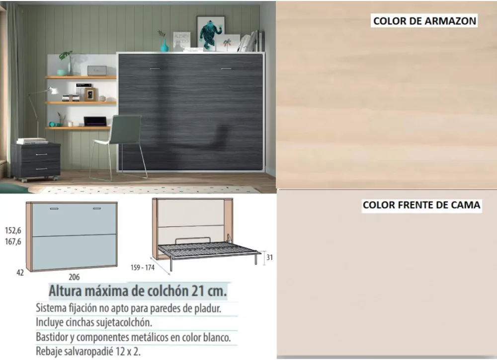 Cama dobrável horizontal 135 ou 150 x 190 Corban PLUS