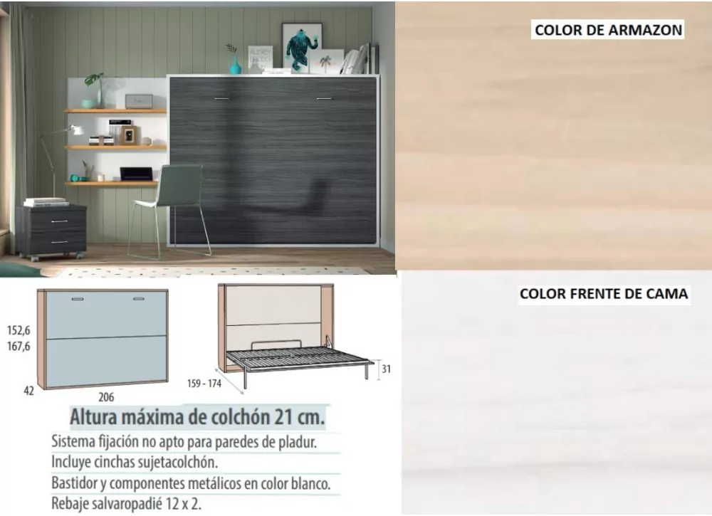 Cama dobrável horizontal 135 ou 150 x 190 Corban PLUS