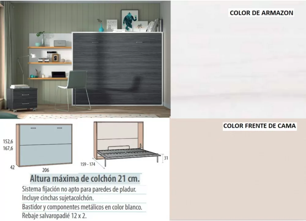 Cama dobrável horizontal 135 ou 150 x 190 Corban PLUS