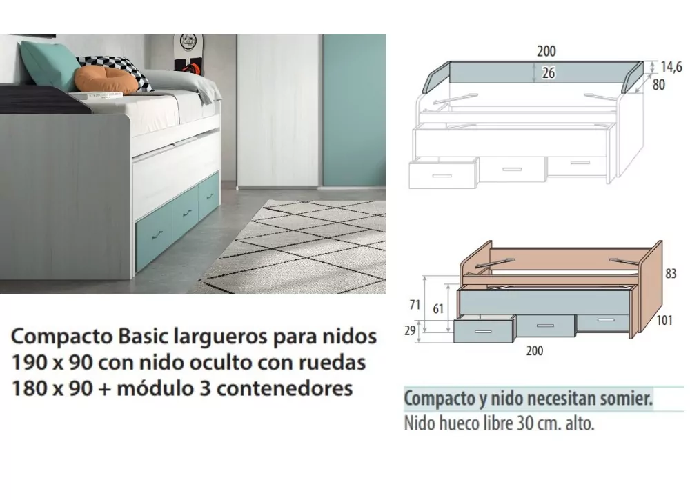Dormitorio compacto bajo 3 contenedores con guías corban PLUS Dormitorio compacto bajo 3 contenedores con guías corban PLUS