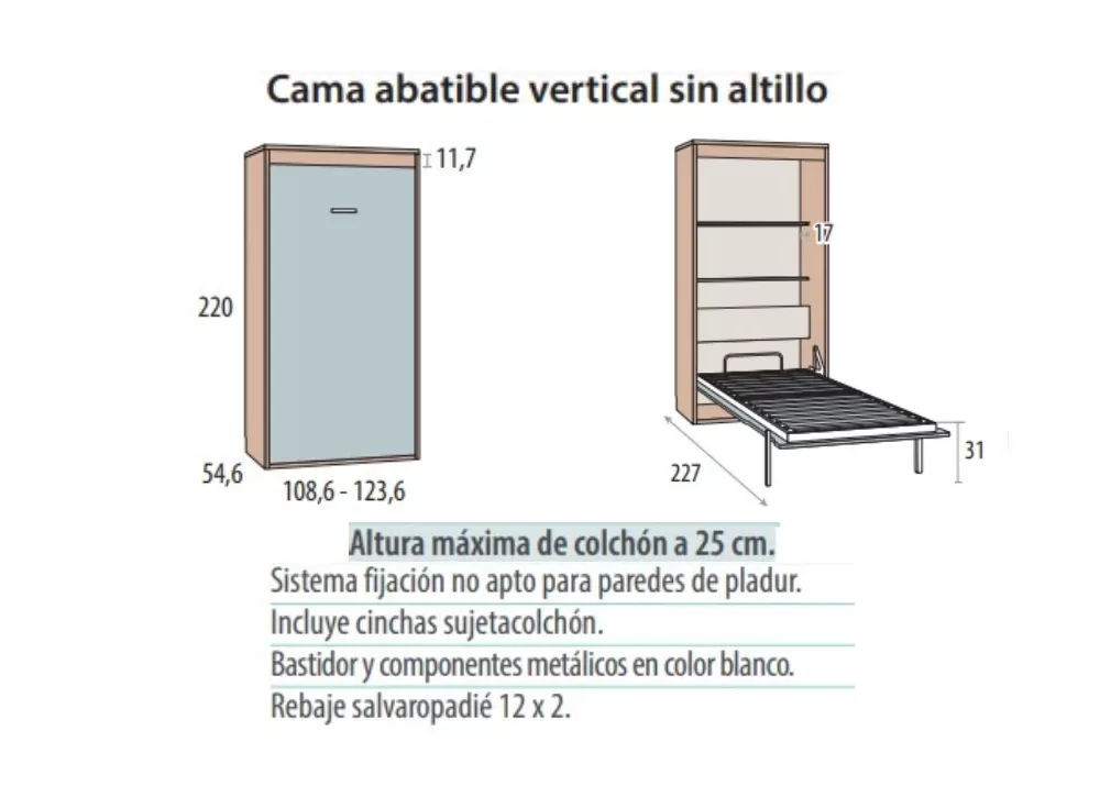 Cama dobrável vertical Corban PLUS 90 ou 105 cm