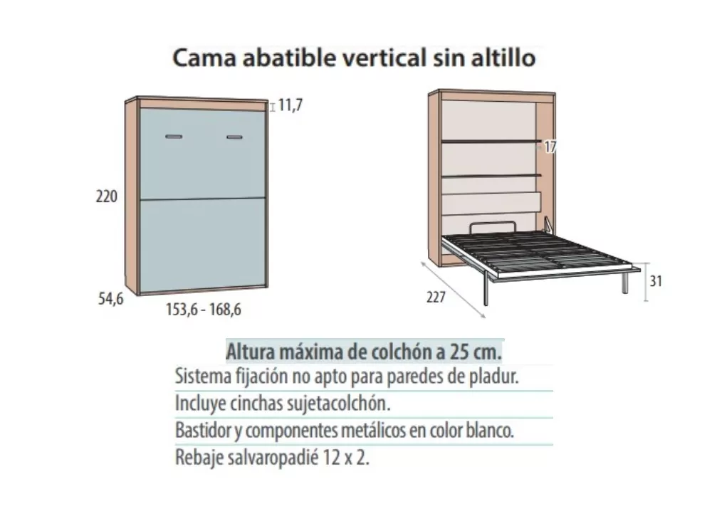 Cama dobrável vertical de 135 ou 150 PLUS