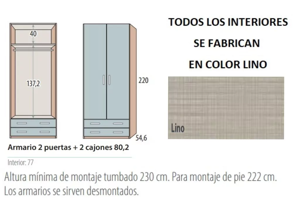 Roupeiro 2 portas dobrável + 2 gavetas corban PLUS