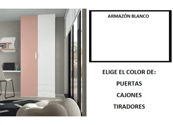 Armario 2 puertas batientes asimétricas + 2 cajones corban PLUS