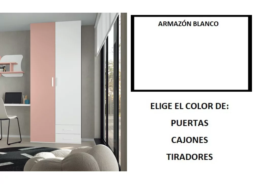 Armario 2 puertas batientes asimétricas + 2 cajones corban PLUS