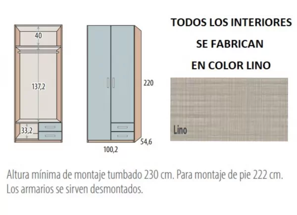 Armario 2 puertas batientes asimétricas + 2 cajones corban PLUS Armario 2 puertas batientes asimétricas + 2 cajones corban PLUS