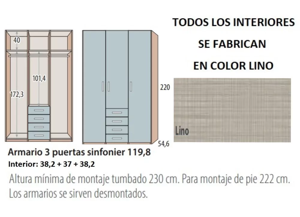 Armario 3 puertas batientes y 4 cajones corban PLUS Armario 3 puertas batientes y 4 cajones corban PLUS