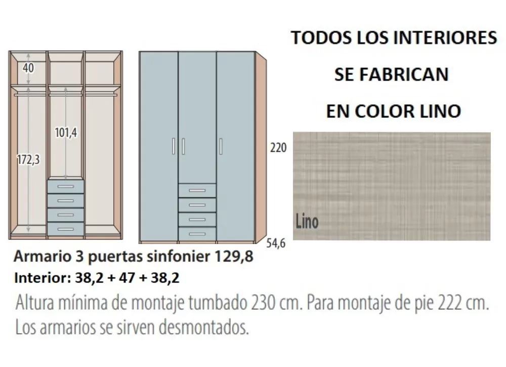 Armario 3 puertas batientes y 4 cajones corban PLUS