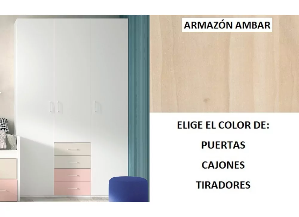 Armario 3 puertas batientes y 4 cajones corban PLUS