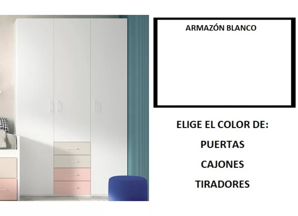 Armario 3 puertas batientes y 4 cajones corban PLUS