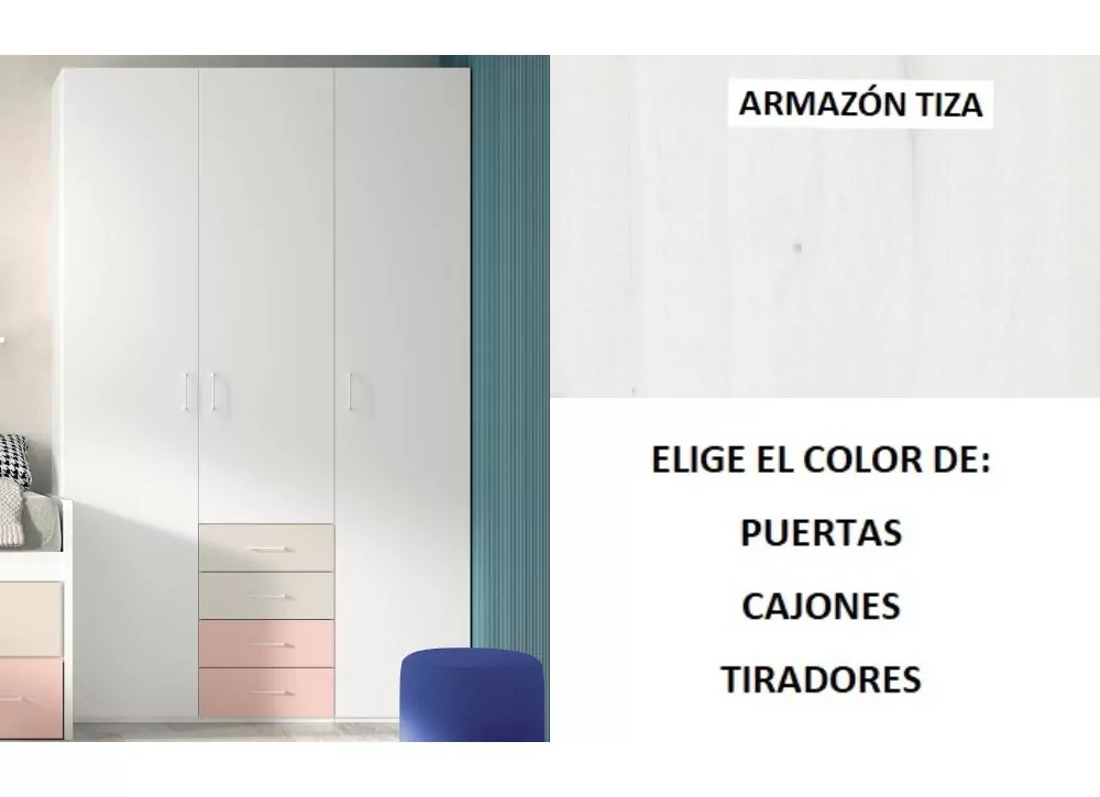 Armario 3 puertas batientes y 4 cajones corban PLUS