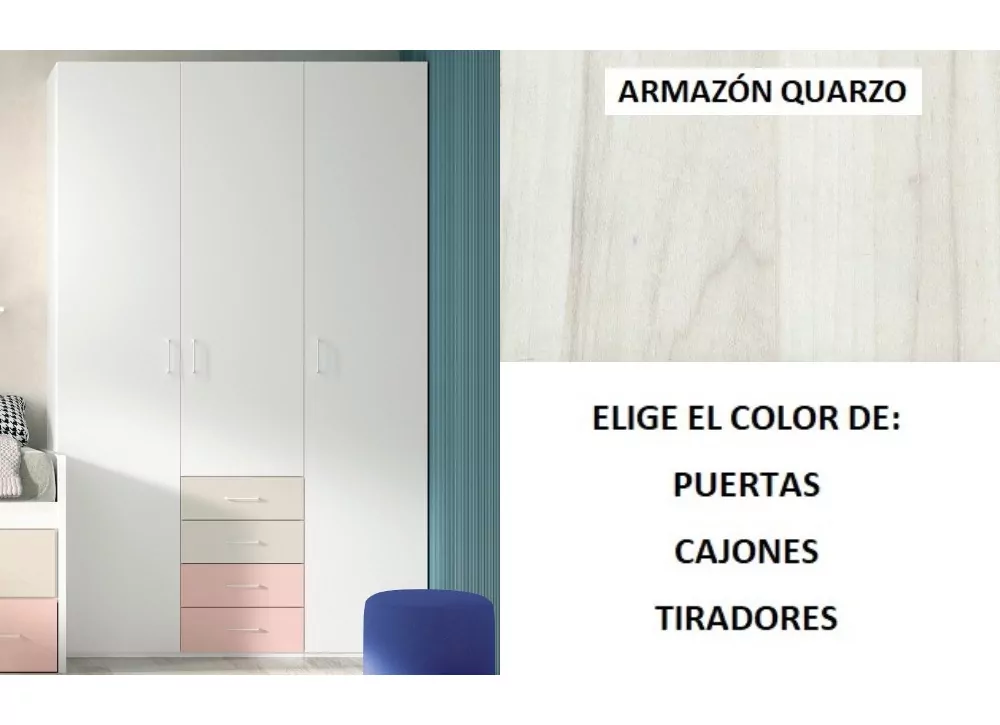 Armario 3 puertas batientes y 4 cajones corban PLUS