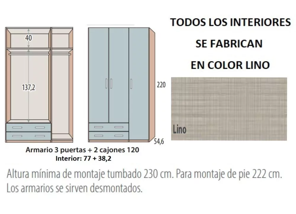 Armario 3 puertas batientes y 2 cajones corban PLUS Armario 3 puertas batientes y 2 cajones corban PLUS