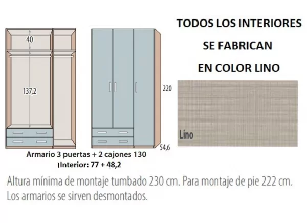 Armario 3 puertas batientes y 2 cajones corban PLUS