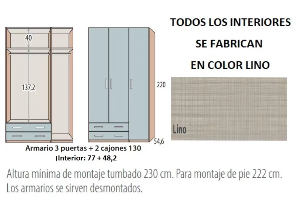 Armario 3 puertas batientes y 2 cajones corban PLUS