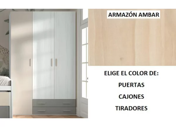 Armario 3 puertas batientes y 2 cajones corban PLUS