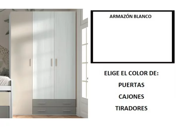 Armario 3 puertas batientes y 2 cajones corban PLUS