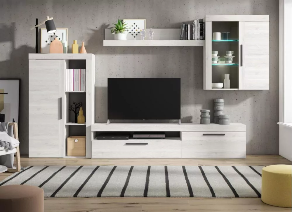 Móveis de salão branco nórdico e placa de LIVING Móveis de salão branco nórdico e placa de LIVING