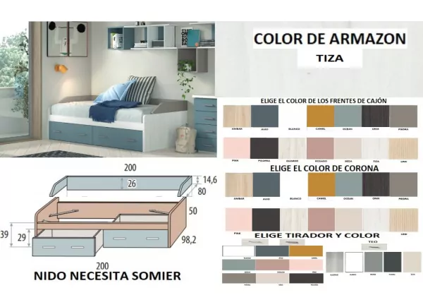 Cama nido 2 cajones con ruedas de 90 ó 105 corban PLUS