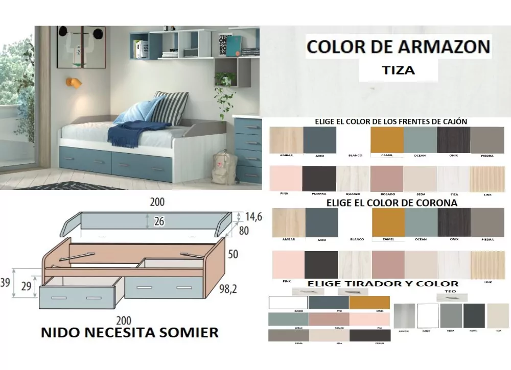 Cama nido 2 cajones con ruedas de 90 ó 105 corban PLUS