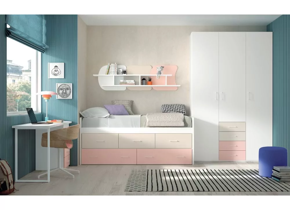 Cama compacto de 90 ó 105 con 3 contenedores y 2 cajones corban PLUS Cama compacto de 90 ó 105 con 3 contenedores y 2 cajones corban PLUS