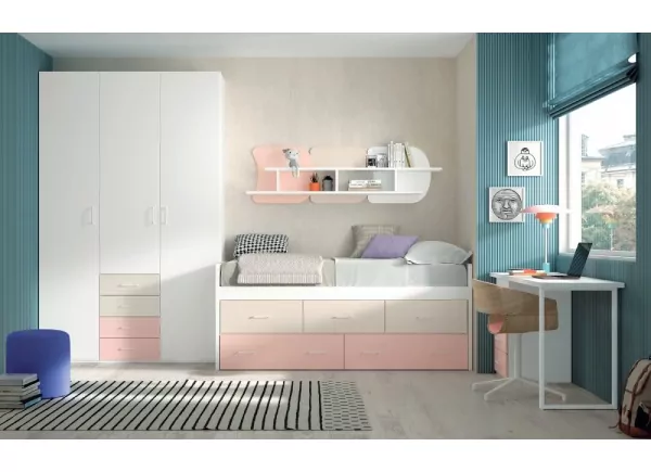 Cama compacto de 90 ó 105 con 3 contenedores y 2 cajones corban PLUS Cama compacto de 90 ó 105 con 3 contenedores y 2 cajones corban PLUS