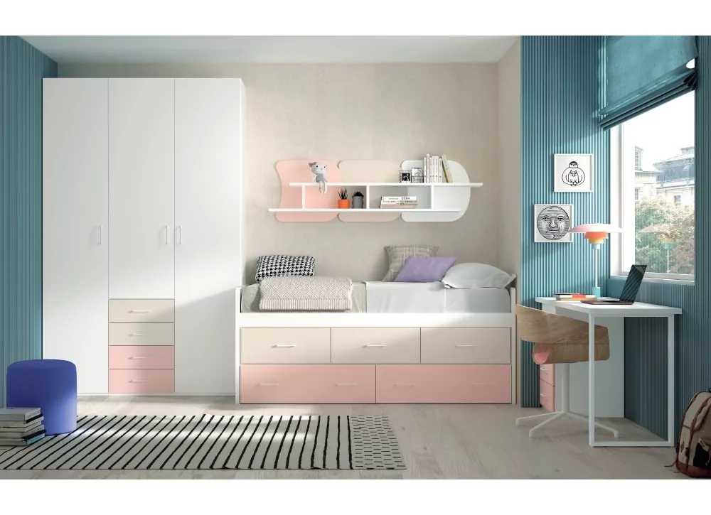 Cama compacto de 90 ó 105 con 3 contenedores y 2 cajones corban PLUS Cama compacto de 90 ó 105 con 3 contenedores y 2 cajones corban PLUS
