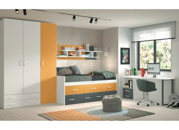 Cama compacto de 90 ó 105 con 3 contenedores y 2 cajones corban PLUS Cama compacto de 90 ó 105 con 3 contenedores y 2 cajones corban PLUS