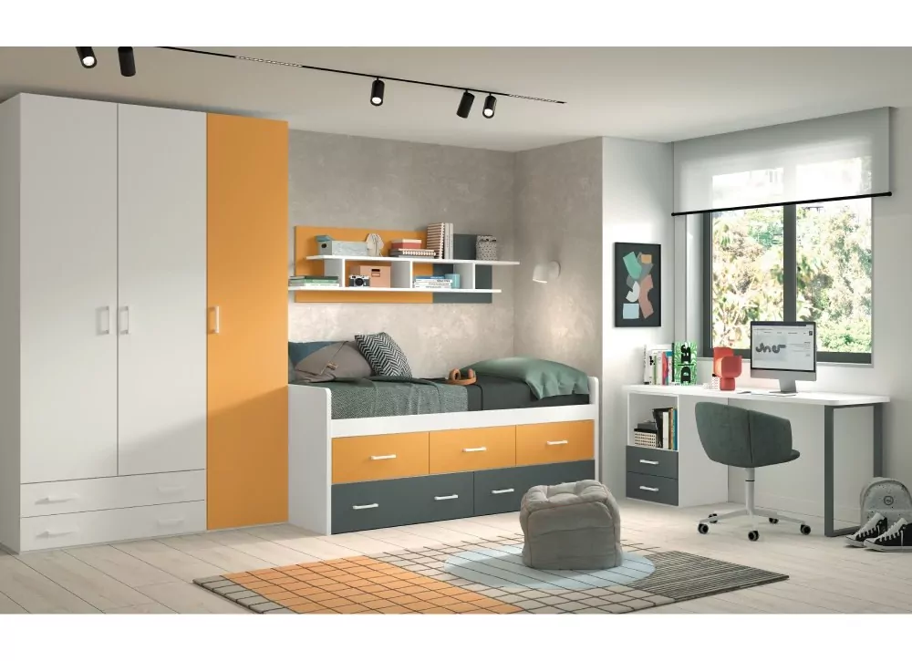 Cama compacto de 90 ó 105 con 3 contenedores y 2 cajones corban PLUS Cama compacto de 90 ó 105 con 3 contenedores y 2 cajones corban PLUS