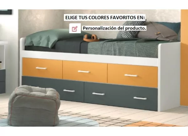 Cama compacto de 90 ó 105 con 3 contenedores y 2 cajones corban PLUS Cama compacto de 90 ó 105 con 3 contenedores y 2 cajones corban PLUS