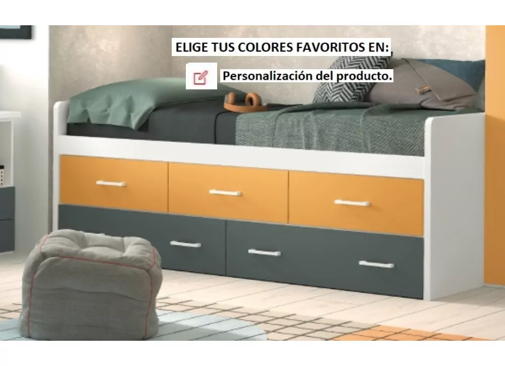 Cama compacto de 90 ó 105 con 3 contenedores y 2 cajones corban PLUS Cama compacto de 90 ó 105 con 3 contenedores y 2 cajones corban PLUS