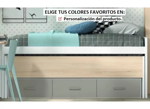 Cama compacta de 90 ó 105 con nido oculto y 3 contenedores corban PLUS