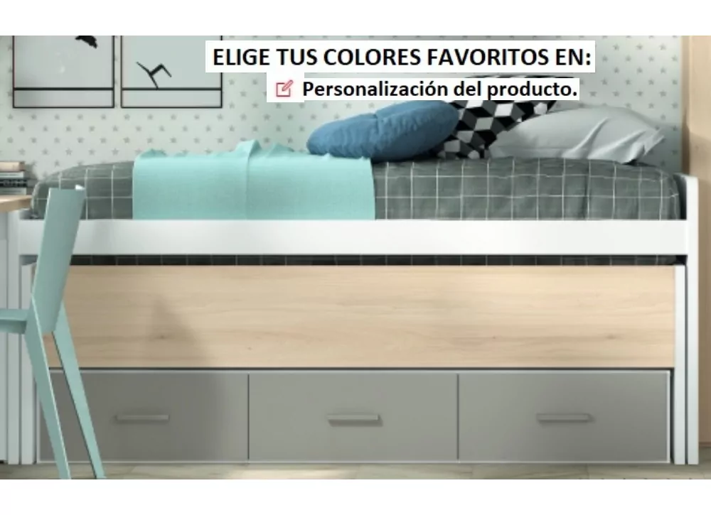 Cama compacta de 90 ó 105 con nido oculto y 3 contenedores corban PLUS
