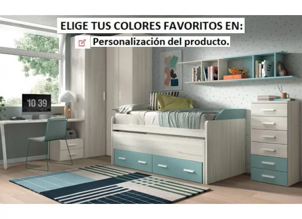 Cama compacta de 90 ó 105 con nido oculto y 2 cajones corban PLUS